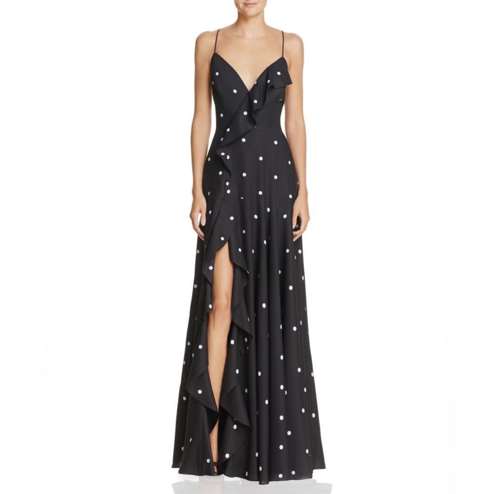 Fame and Partners Womanβs Black Polka Dot Flowy Dress Size US 2